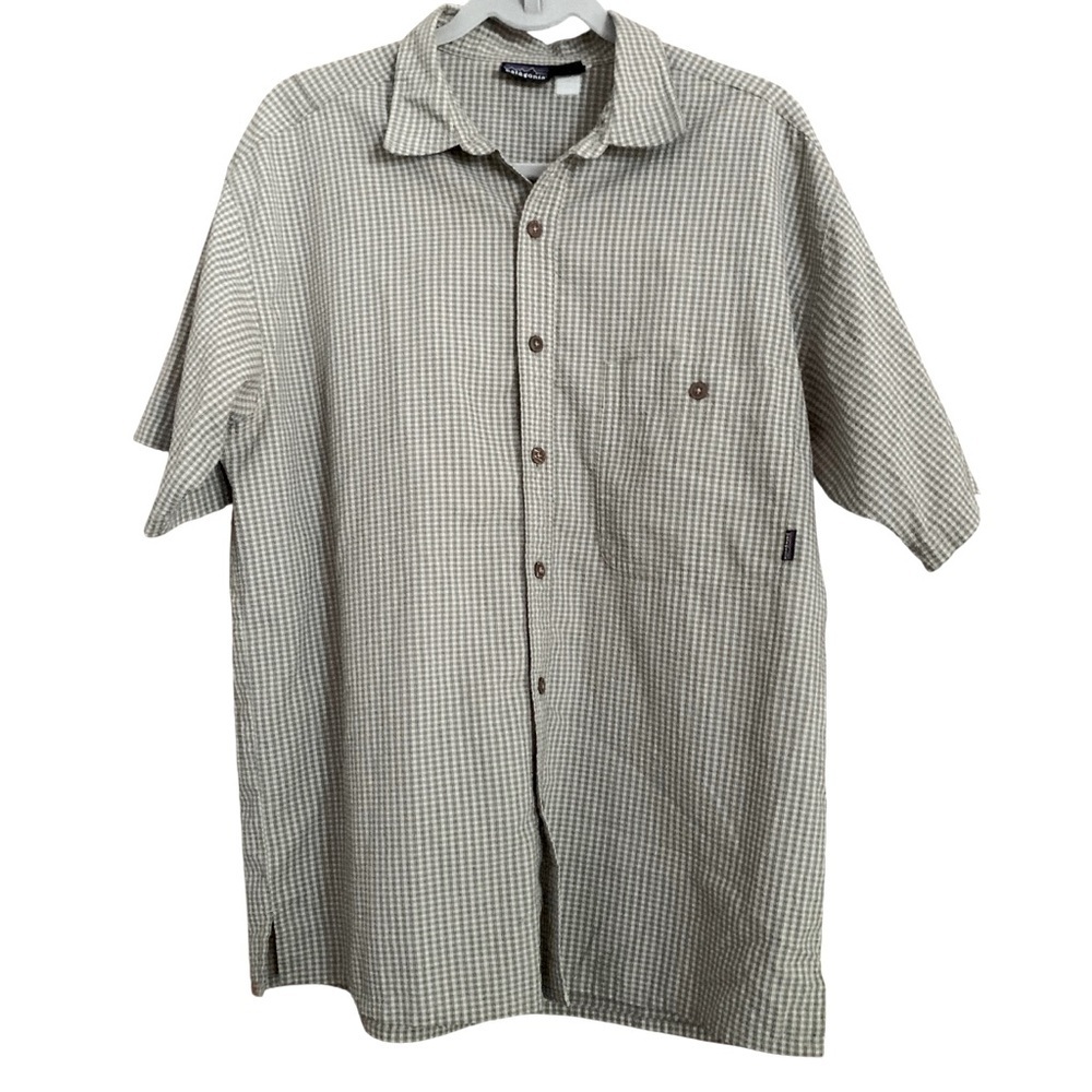 Patagonia Men's Puckerware Olive Button Down Short Sleeve Camp Shirt Sz M